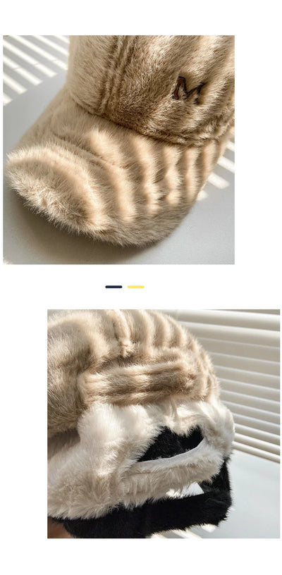 M Letter Rabbit Fur Blended Cap