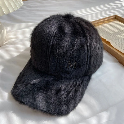 M Letter Rabbit Fur Blended Cap