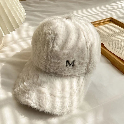 M Letter Rabbit Fur Blended Cap