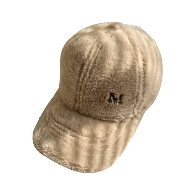 M Letter Rabbit Fur Blended Cap