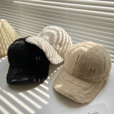 M Letter Rabbit Fur Blended Cap