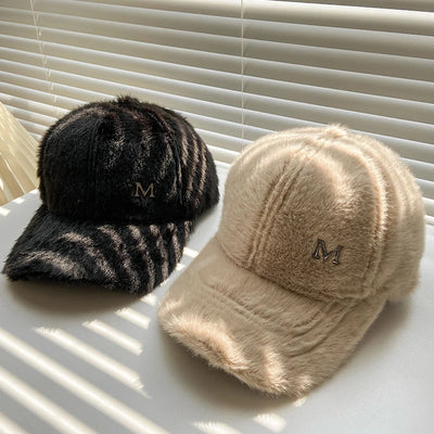 M Letter Rabbit Fur Blended Cap